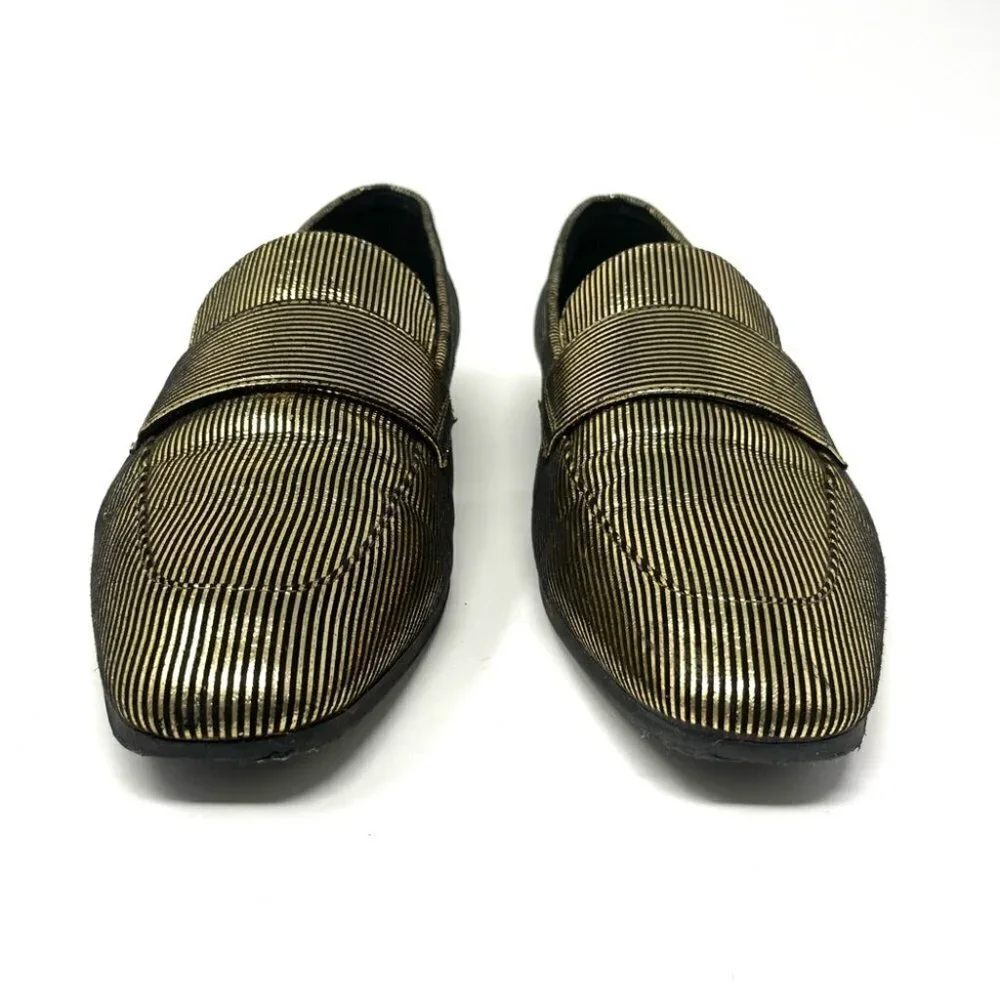 Charles and Keith Black and Gold Metallic Bar Strap Loafer Size 36/ 6 - Picture 3 of 11